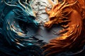 The two dragons are yin and yang. Blue and Yellow Dragon. Abstraction, art. AI Generated. Royalty Free Stock Photo