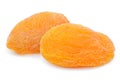 Two dried apricot fruits on white Royalty Free Stock Photo