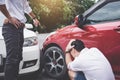 Two drivers man arguing after a car traffic accident collision, Royalty Free Stock Photo