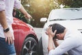 Two drivers man arguing after a car traffic accident collision, Royalty Free Stock Photo