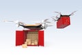 Two drone carrying cargo containers