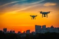 Two drone quad copters with high resolution digital camera flying Royalty Free Stock Photo