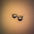 Two drops of water collide to form a splash in the shape of glasses. Royalty Free Stock Photo