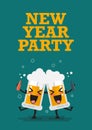 Two drunk beer glasses character New year party Royalty Free Stock Photo