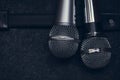 Two dual microphone for vocalists duet of singers Royalty Free Stock Photo