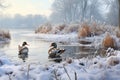 Two ducks in a pond in winter Royalty Free Stock Photo