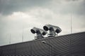 Two ducts of ventilation system on the roof. Royalty Free Stock Photo