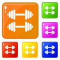 Two dumbbells icons set vector color