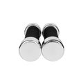 Two dumbbells on white background isolated close up, metal barbells with black arm set, pair of iron fitness bar-bells, sport