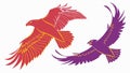 Two Eagles Flying Red Silhouette, vector design Generative AI Royalty Free Stock Photo