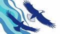 Two Eagles Soaring Over Dynamic Waves, Freedom and Strength, vector design Generative AI Royalty Free Stock Photo