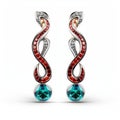 Ocean Wave Earrings With Diamonds - Red And Blue Naturalistic Style