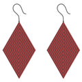 Two earrings in the shape of a rhombus alternately made of black and red 3D cubes