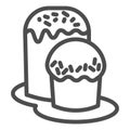 Two Easter bread on plate line icon. Traditional Paschal dessert outline style pictogram on white background. Easter