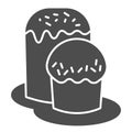 Two Easter bread on plate solid icon. Traditional Paschal dessert glyph style pictogram on white background. Easter Royalty Free Stock Photo
