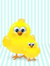 Two Easter chicks standing on stripped background