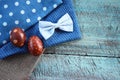 Two Easter Eggs Arrangement On Jute and Blue Desk Royalty Free Stock Photo