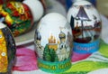 Two Easter eggs closeup on the table Royalty Free Stock Photo