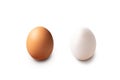 two egg brown and white. chicken and duck isolated on white background Royalty Free Stock Photo