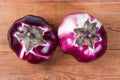 Two eggplants Helios variety on the old wooden rustic table Royalty Free Stock Photo