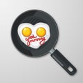 Two eggs in a pan in the form of heart. Good morning. Scrambled egg Royalty Free Stock Photo