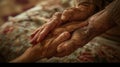 The elderly hands holding.AI generated image Royalty Free Stock Photo