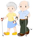 Two elderly people nordic walking