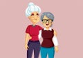 Senior Ladies Being Best Friends Vector Cartoon Illustration