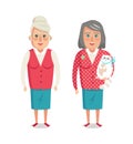 Two Elderly Women, Pair of Grandmothers Red Jacket