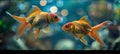 Two electric blue fish with fins swimming in an aquarium tank Royalty Free Stock Photo