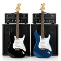 Two electric guitars and amplifiers ready for rock performance or studio recording Royalty Free Stock Photo
