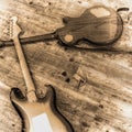 Two electric guitars in sepia tone Royalty Free Stock Photo