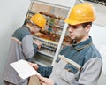 Two electrician workers Royalty Free Stock Photo