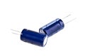 Two electrolytic capacitor in blue Royalty Free Stock Photo