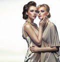 Two elegance ladies hugging Royalty Free Stock Photo