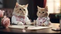 Two Elegant Cats Enjoying a Sophisticated Evening at the Table with Bow Ties and Water Glasses AI Generated