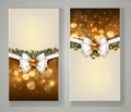 Two elegant Christmas greeting cards with bow and jewelry. Royalty Free Stock Photo