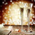 Two elegant flutes of sparkling champagne