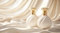 Elegant Parfum Bottles on Silky Fabric, Luxury Beauty Product Display Royalty Free Stock Photo