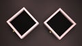 Two elegant pink jewel cases on dark background mockup template, 3d render Royalty Free Stock Photo