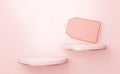 Two elegant round pink shelves with an empty label. For inserting shoes, bags and other goods. 3d rendering