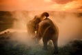 Two elephant bulls interact and communicate while play fighting. Royalty Free Stock Photo