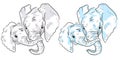 Two elephant sketches on white background. Set of colorful elephants