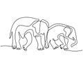Two elephants continuous one line art drawing minimalism style. A couple big elephant is walking and playing together at zoo park Royalty Free Stock Photo