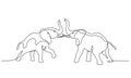 Two Elephants fighting. One line art drawing Royalty Free Stock Photo