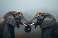 Two elephants hugging trunks in a national park Royalty Free Stock Photo