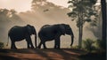 Two elephants stand as proud sentinels at the edge of a dense forest Royalty Free Stock Photo