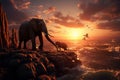 Two Elephants on a Cliff, AI Generated Royalty Free Stock Photo