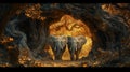 Two Elephants Walking Through Golden Forest Royalty Free Stock Photo