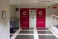 two elevator doors in the corridor of the Coliseum of Recreios in Lisbon. Royalty Free Stock Photo